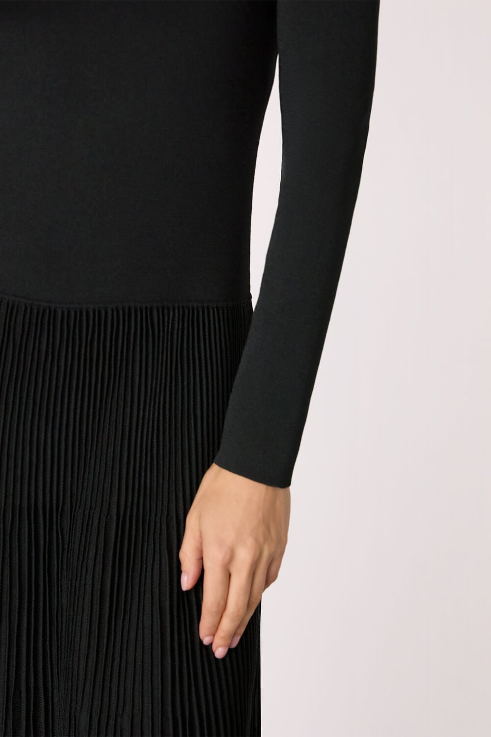 Black Funnel Neck Pleated Knit Dress