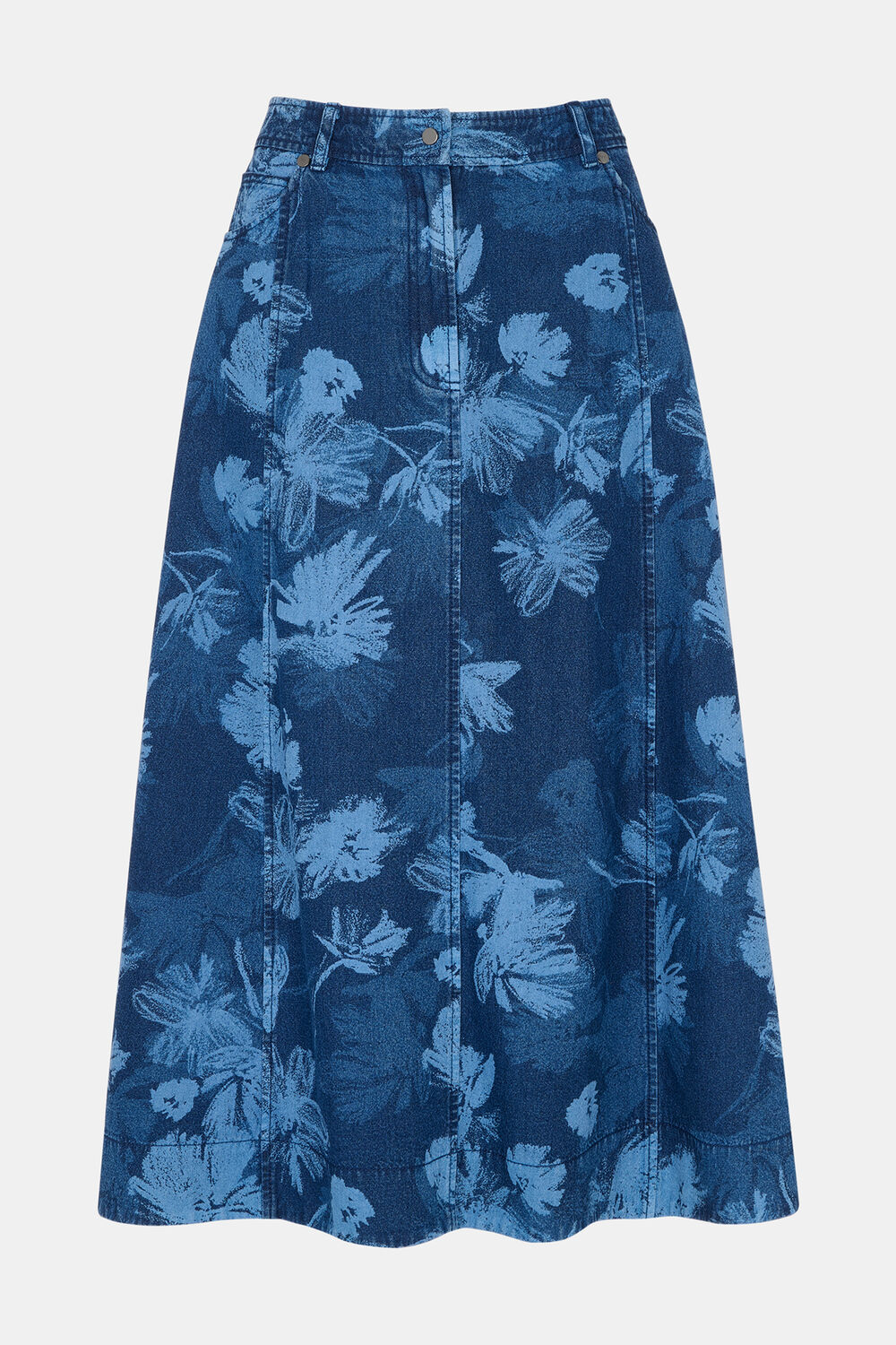 Denim Chalk Print Midi Skirt