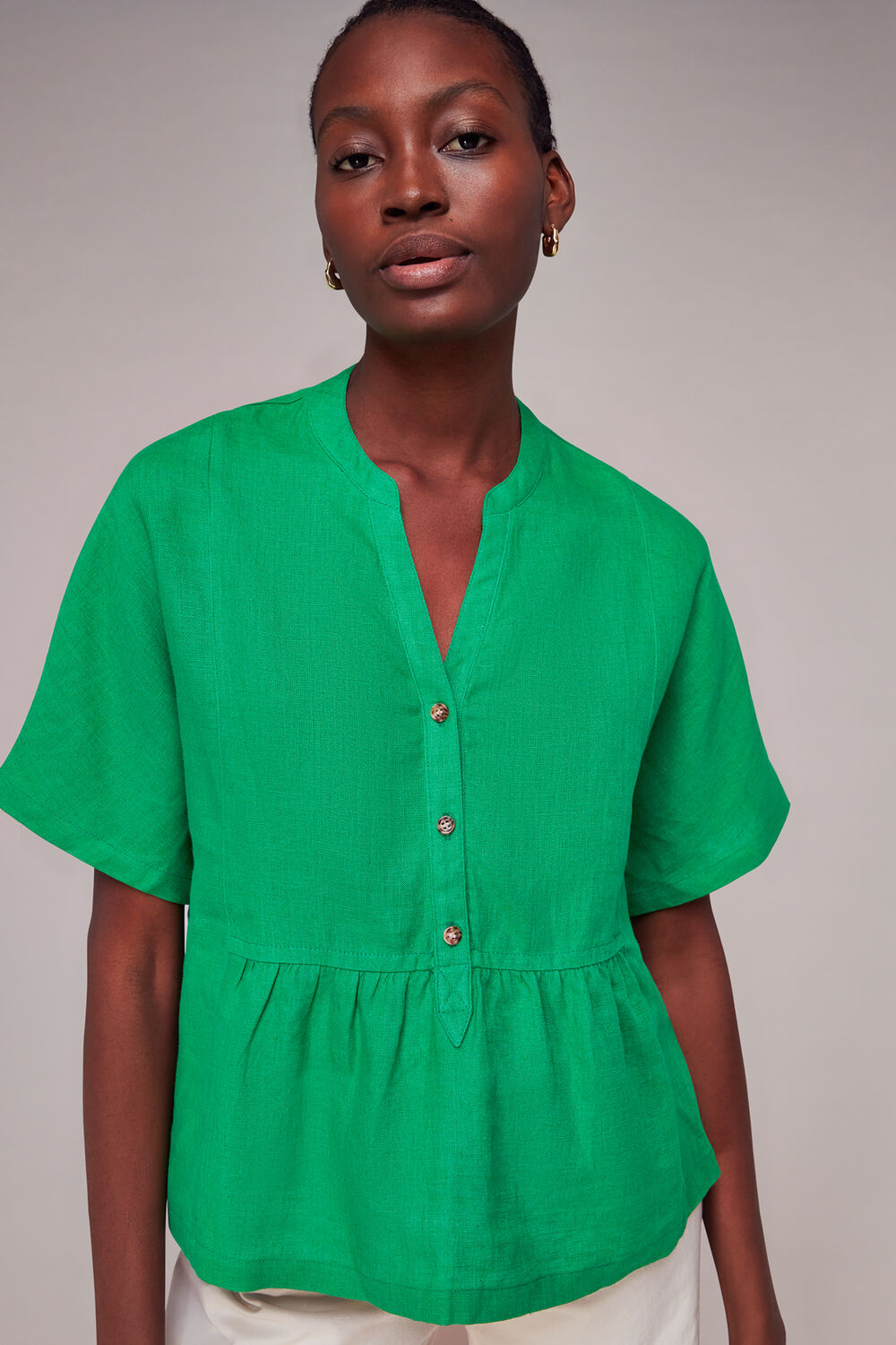 Green Hannah Linen Peplum Blouse
