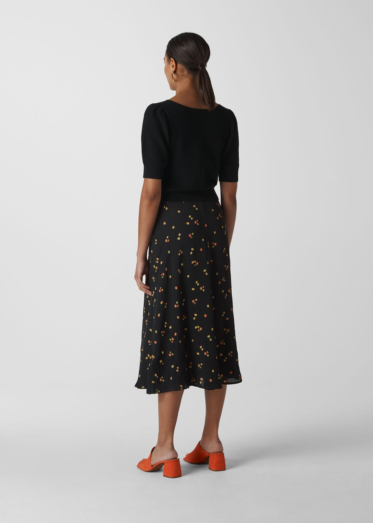 Micro Floral Longline Skirt Black/Multi
