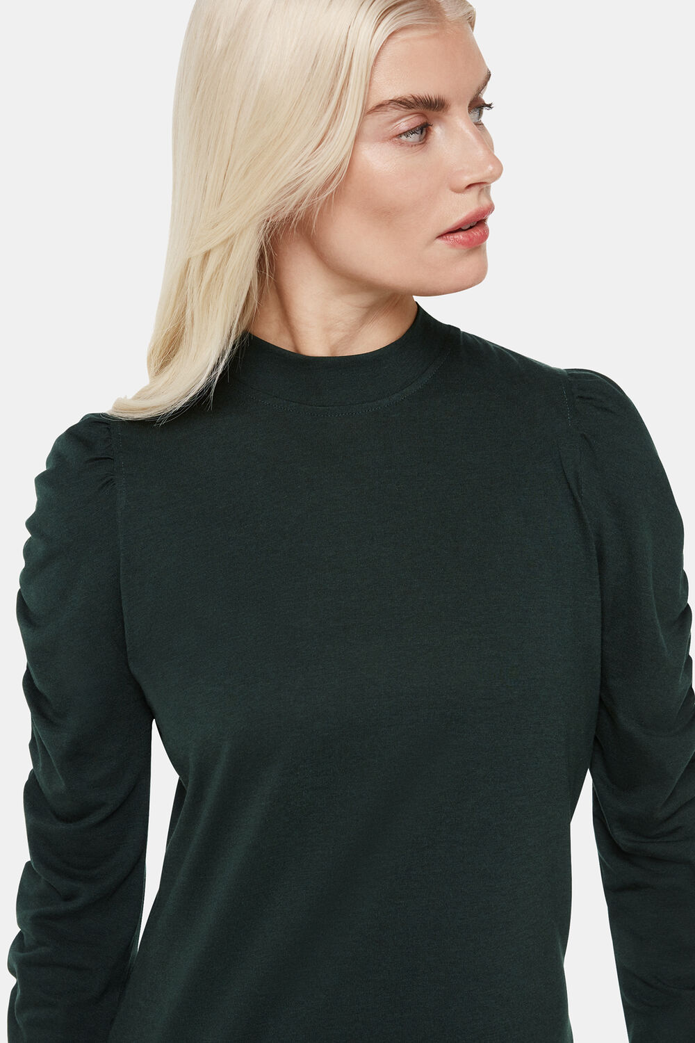 Dark Green Petite Ruched Sleeve Jersey Dress
