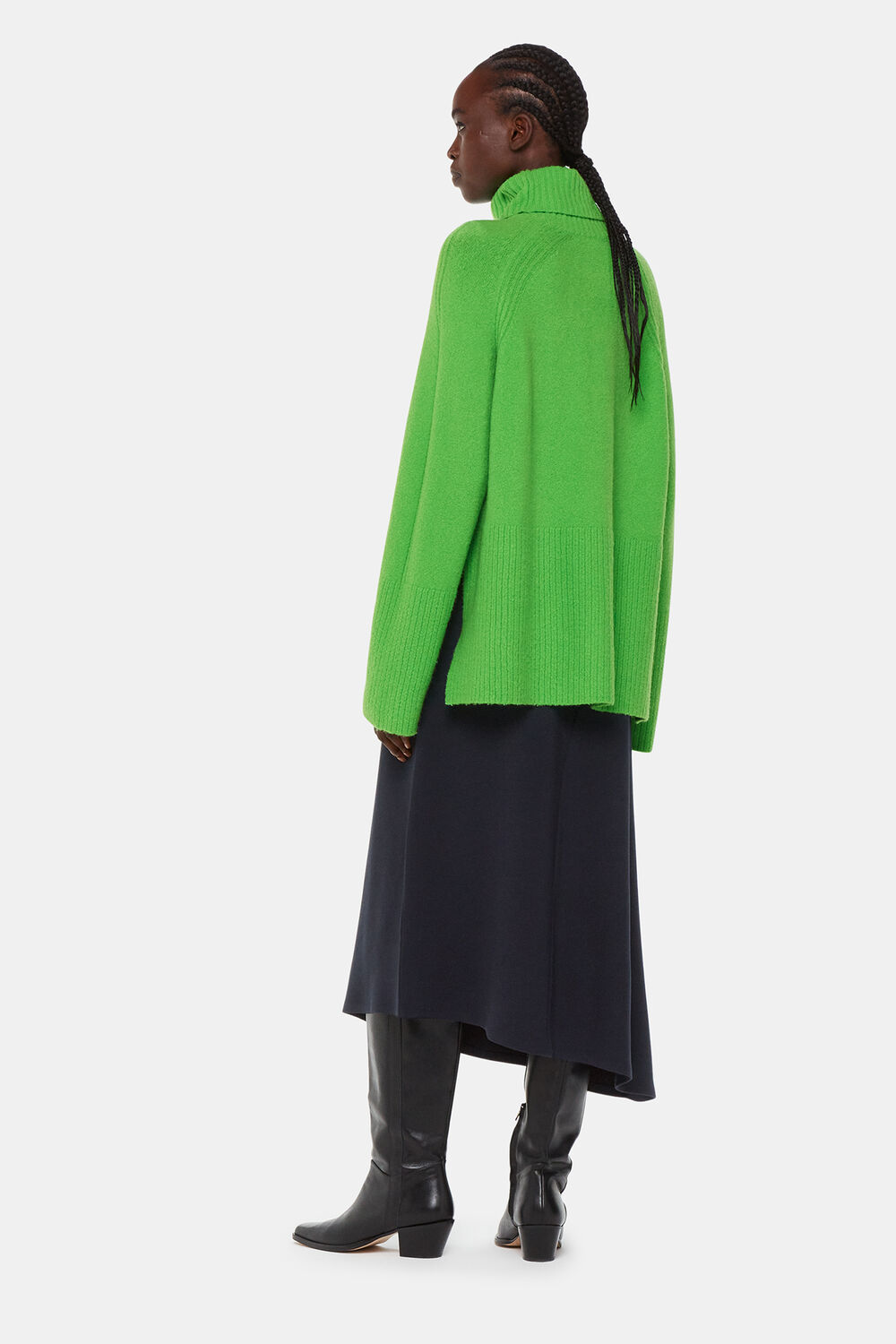 Navy Ottoman Rib Curved Hem Skirt