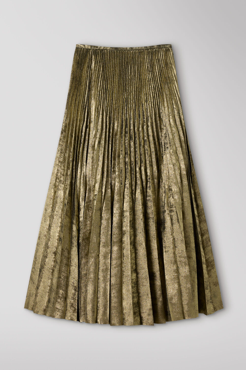Gold Metallic Pleated Midi Skirt
