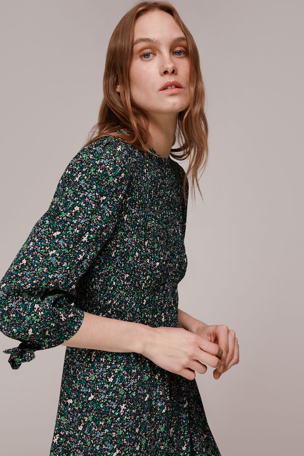 Midnight Garden Shirred Dress