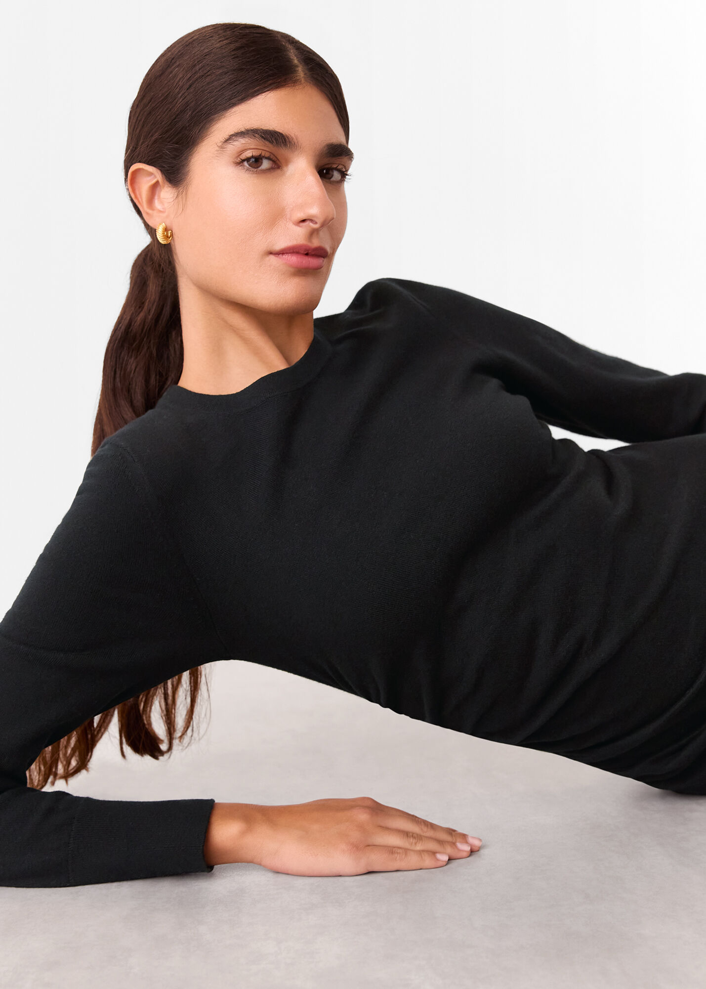 Women's Black Gathered Side Midi Sweater Dress | Whistles US |