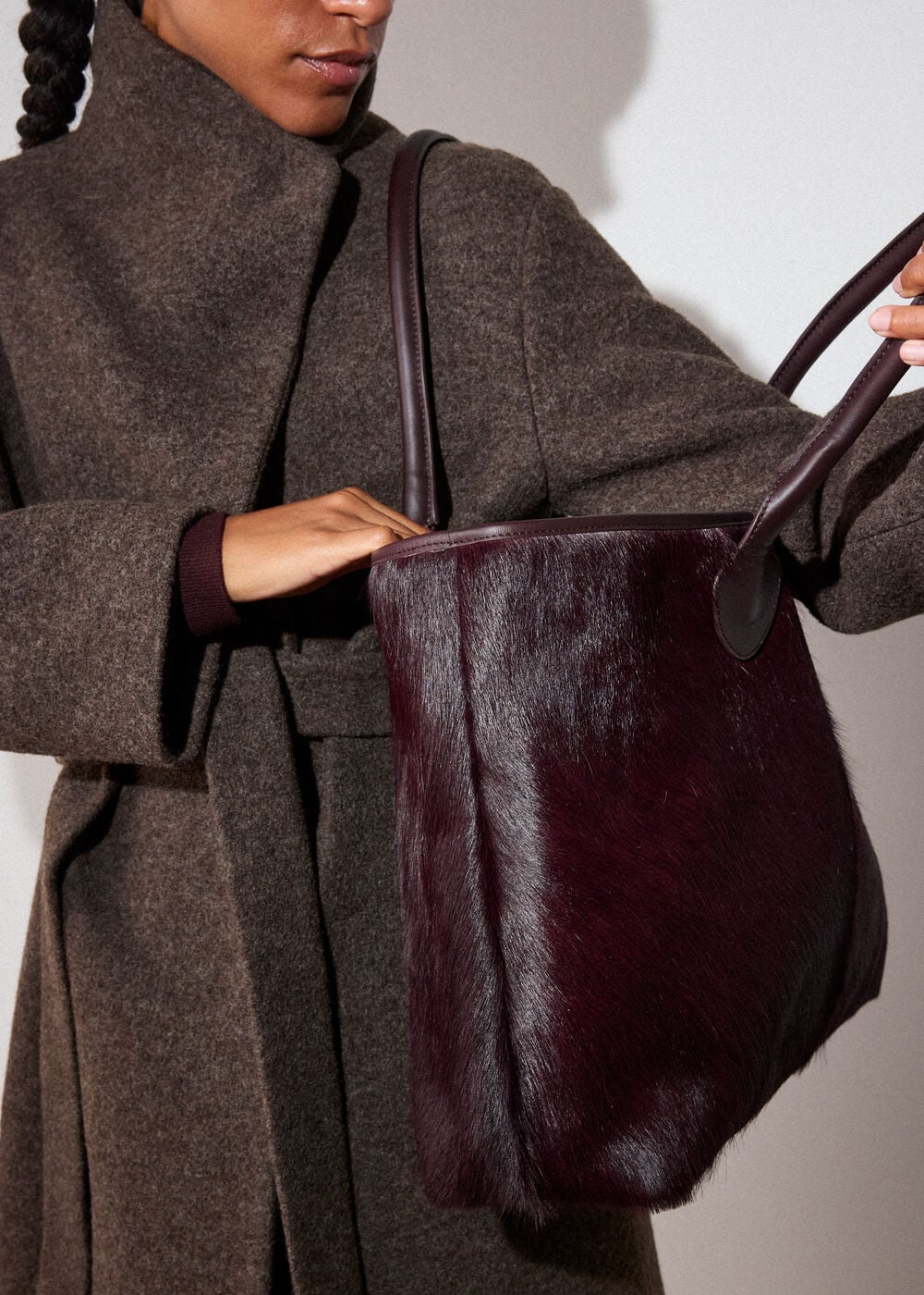 Plum Leandra Hair-On Leather Tote
