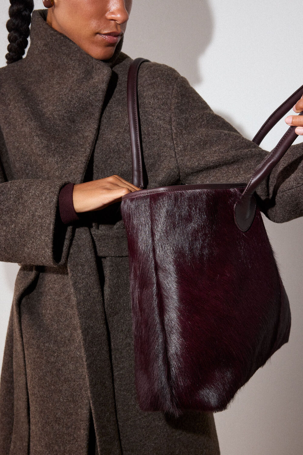Plum Leandra Hair-On Leather Tote
