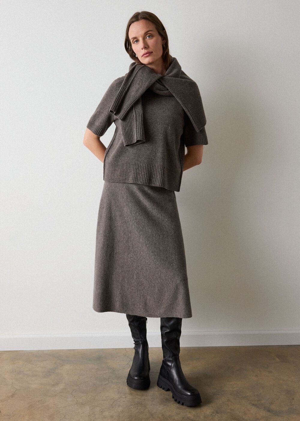 Petite Wool Knitted Midi Skirt