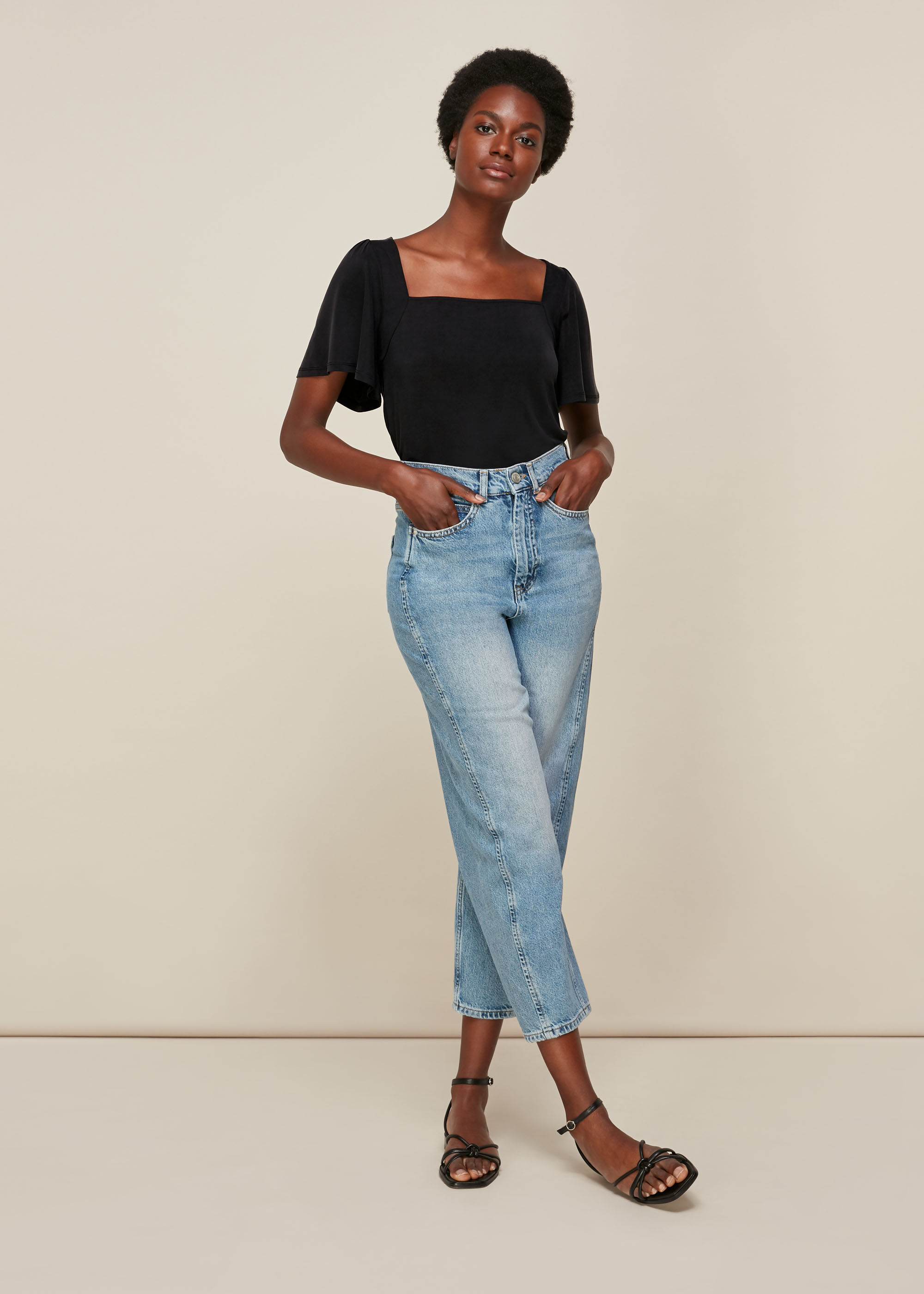 Black Angel Sleeve Cupro Top WHISTLES