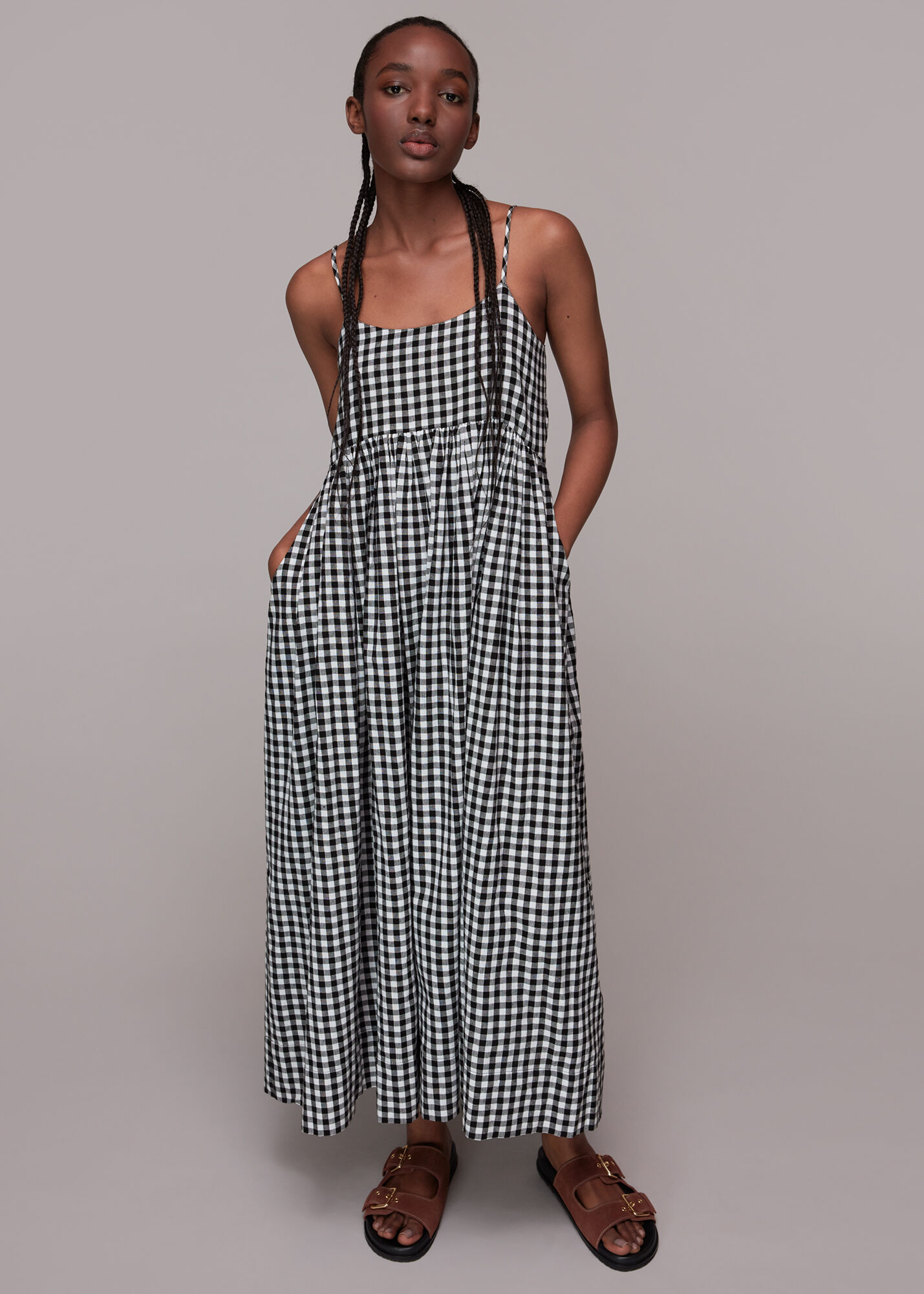 Black/Multi Carmen Gingham Trapeze Dress | WHISTLES | Whistles US |