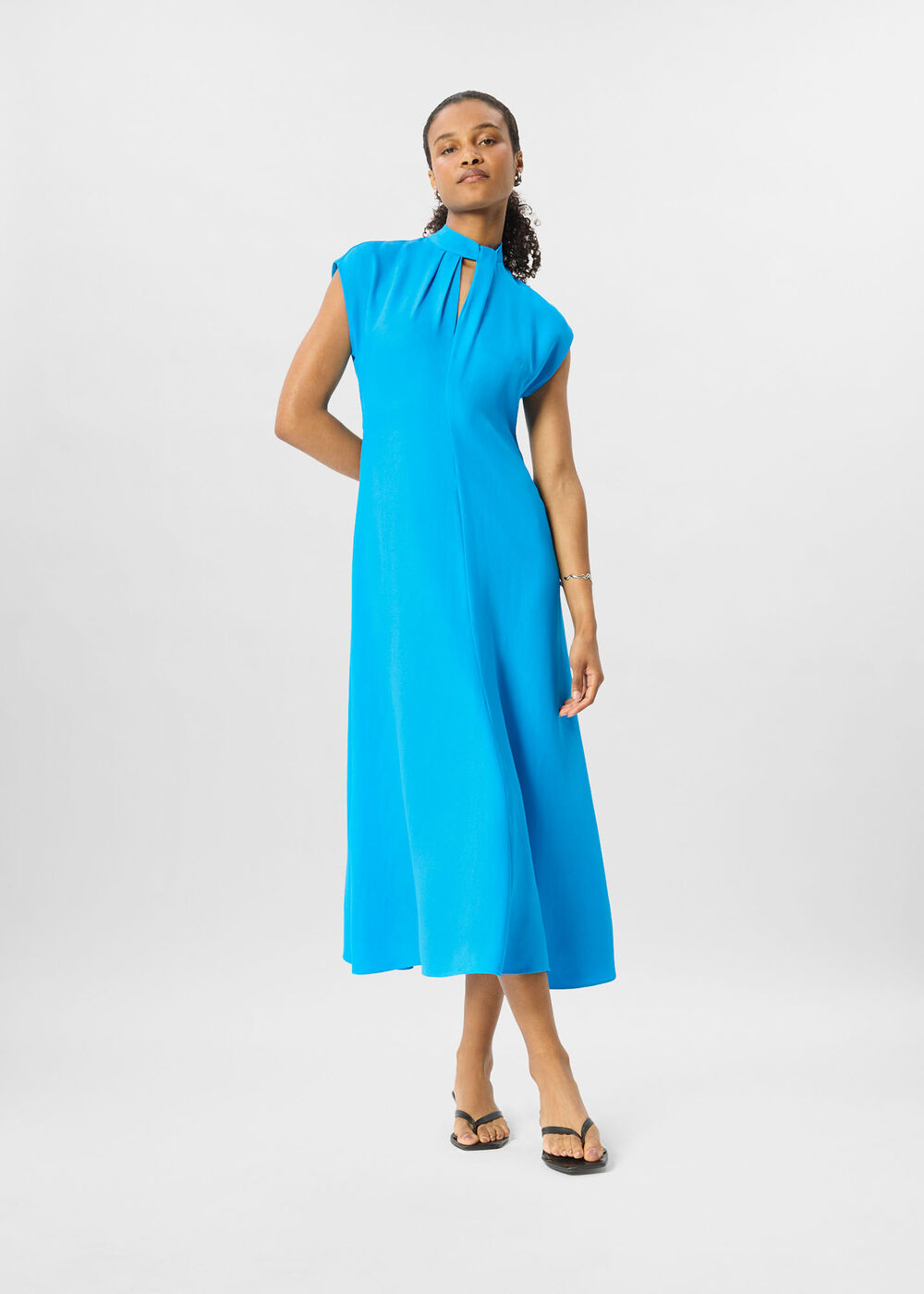 Twist Neck Crepe Midi Dress
