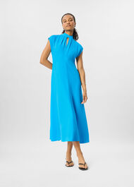 Twist Neck Crepe Midi Dress