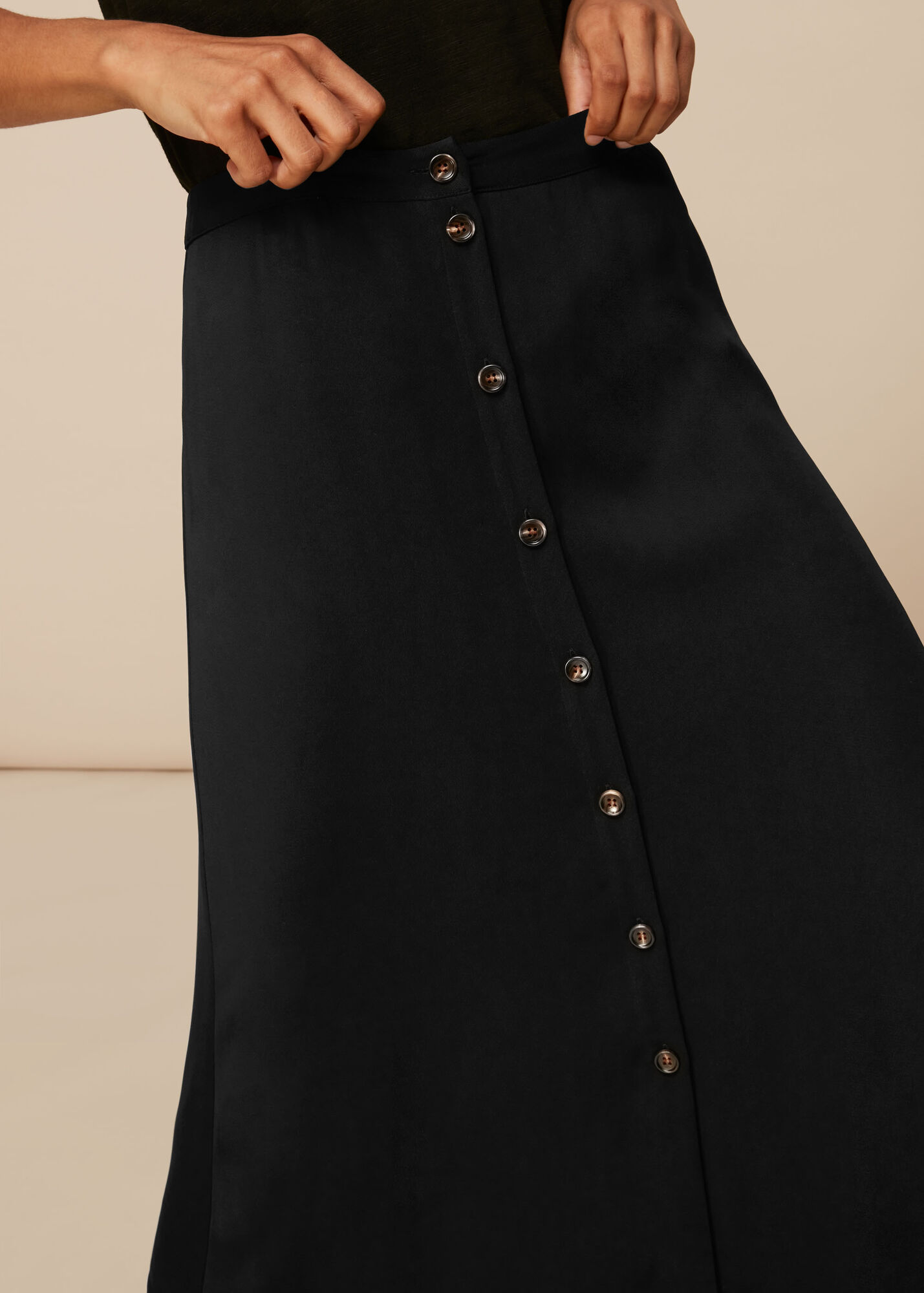 Girls Black Front Button Detail Skirt