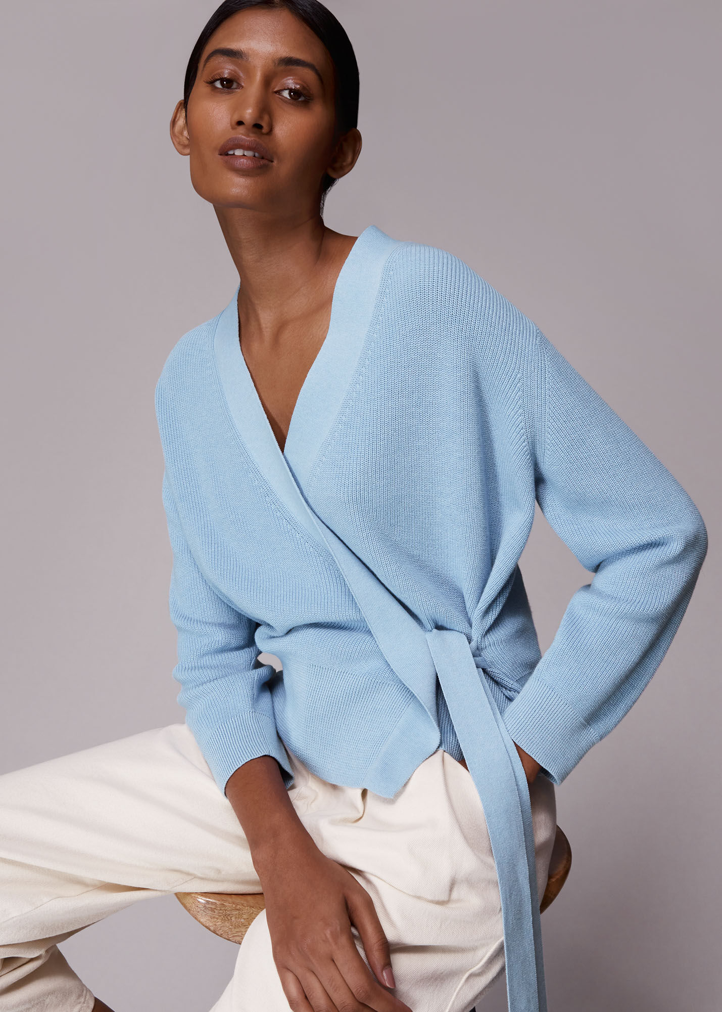 Blue cheap wrap sweater