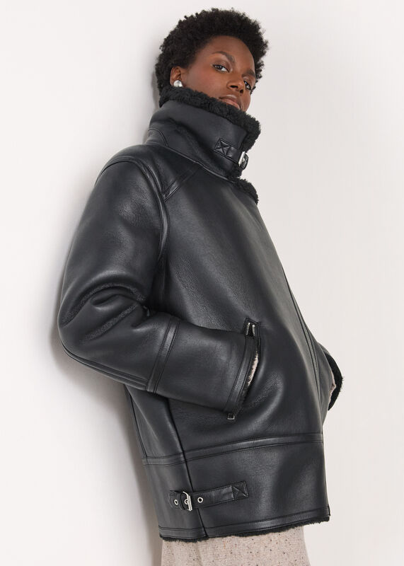 Black Faux Fur Aviator
