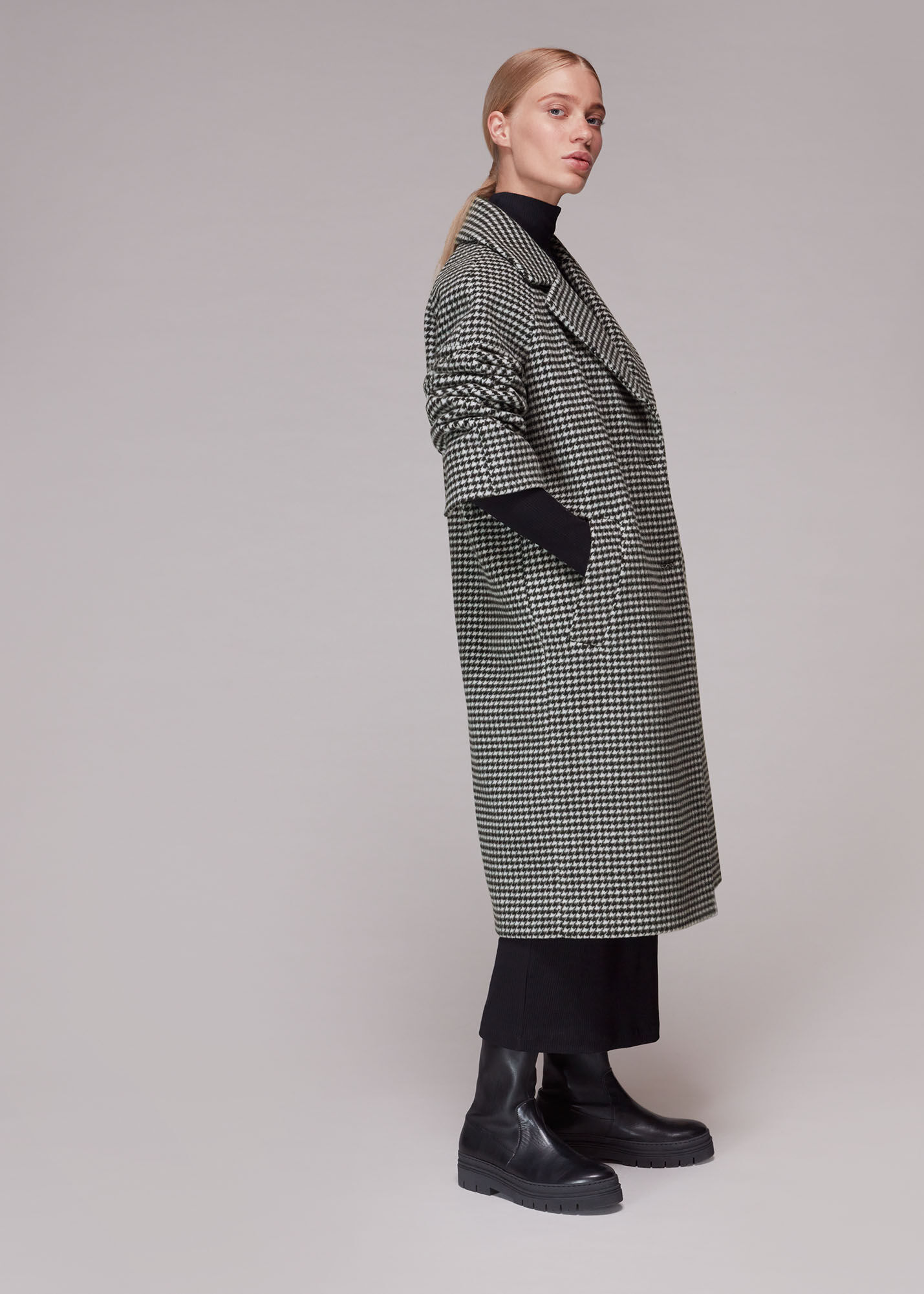 Black And White Mini Check Cocoon Coat | WHISTLES | Whistles