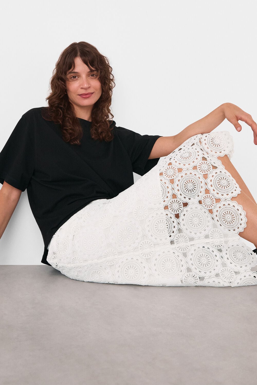 Lace Column Midi Skirt
