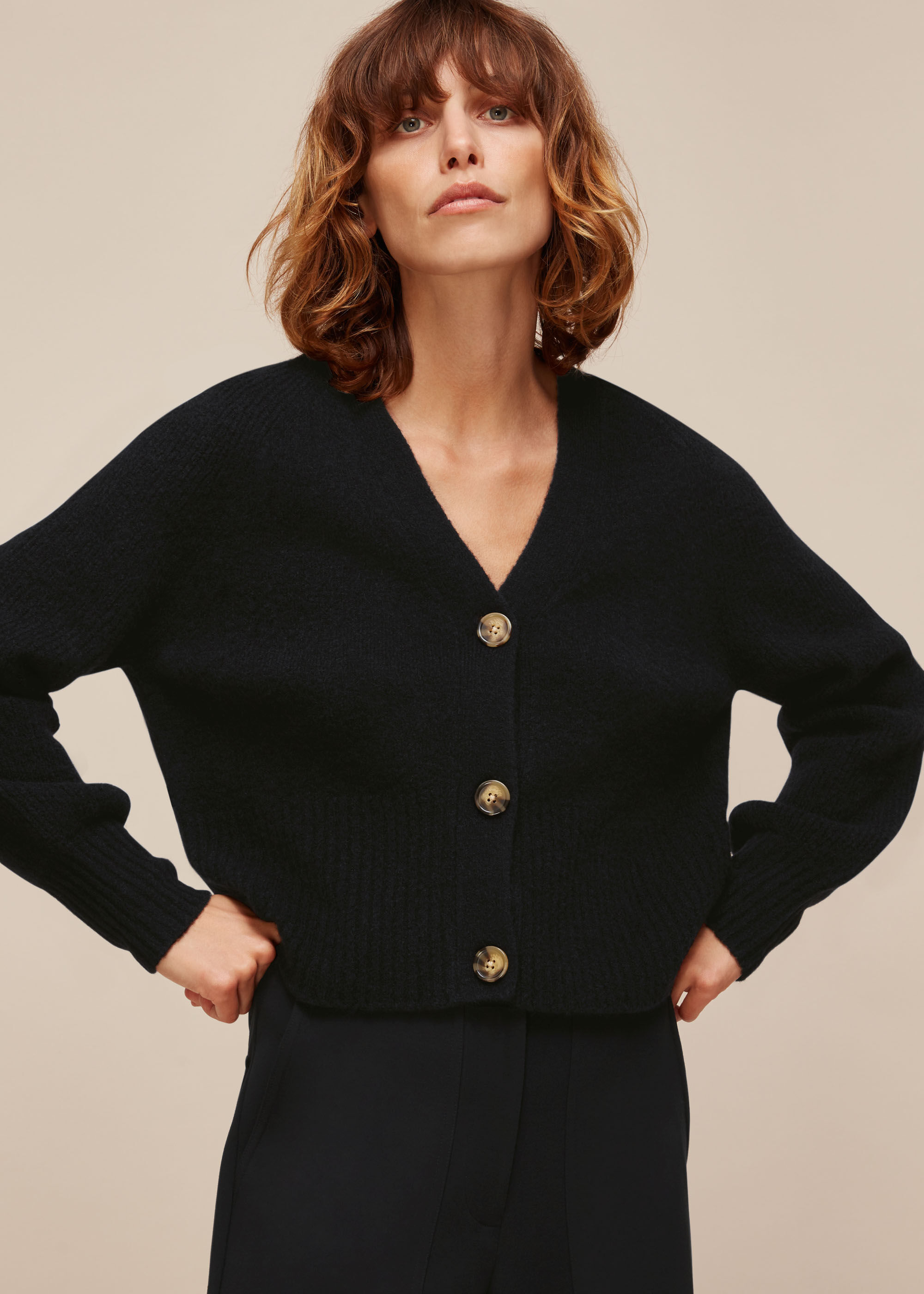 Women's Black Full Sleeve Knitted Cardigan | Whistles US |