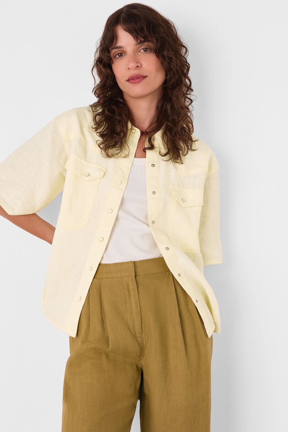 Ivory Linen Western Detail Shirt