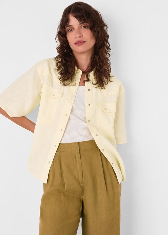 Ivory Linen Western Detail Shirt
