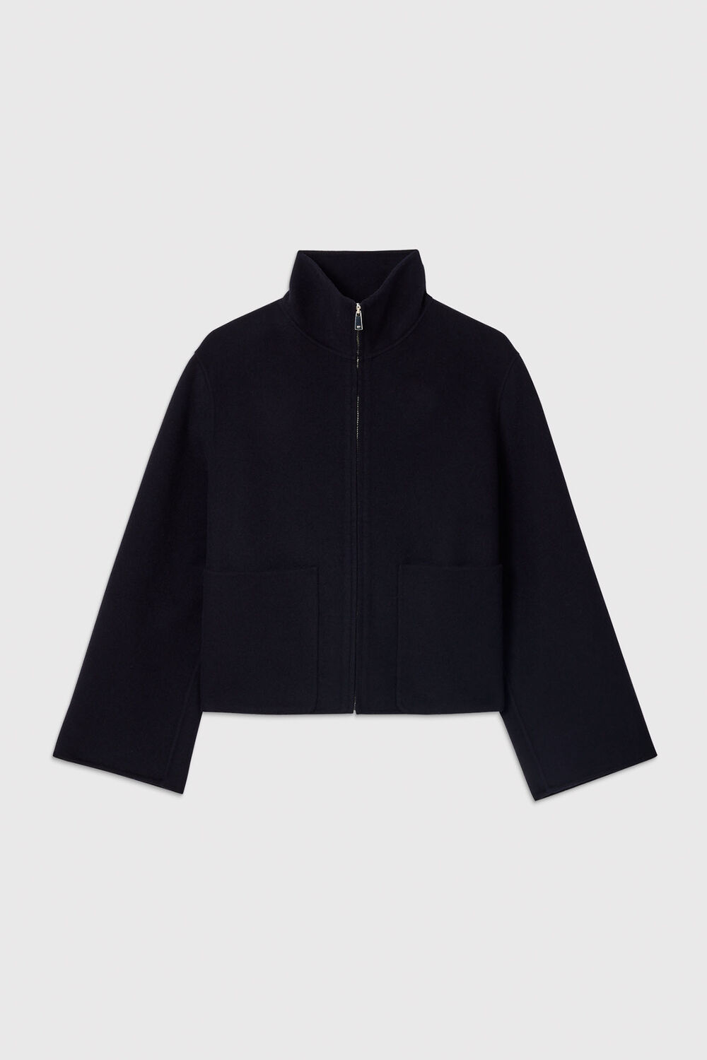 Navy Funnel Neck Double Face Jacket