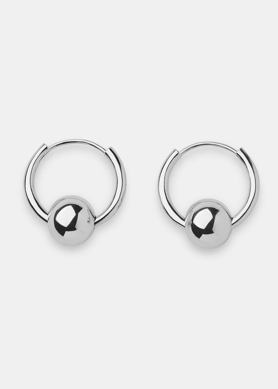 Silver Sphere Hoop Earring