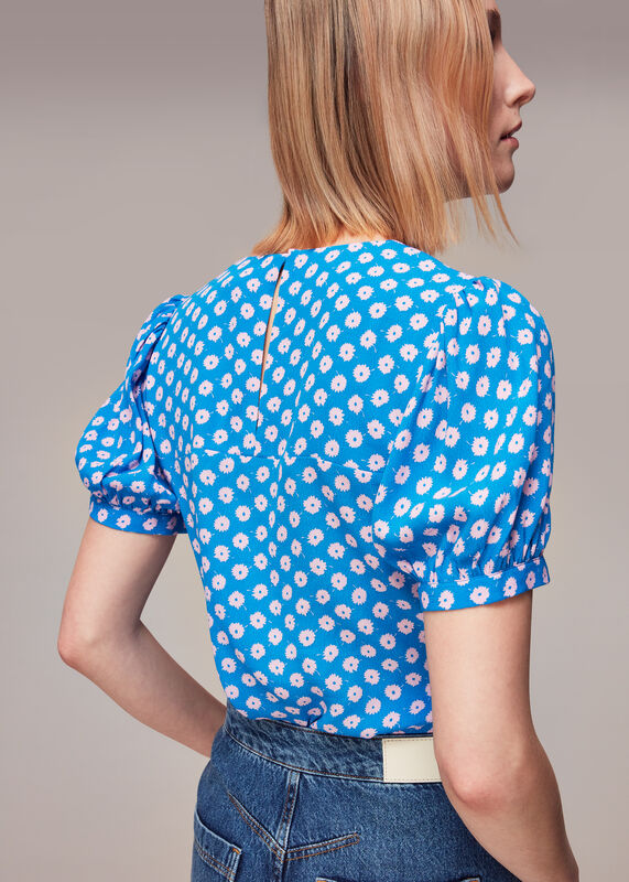Blue Floral Sunburst Blouse