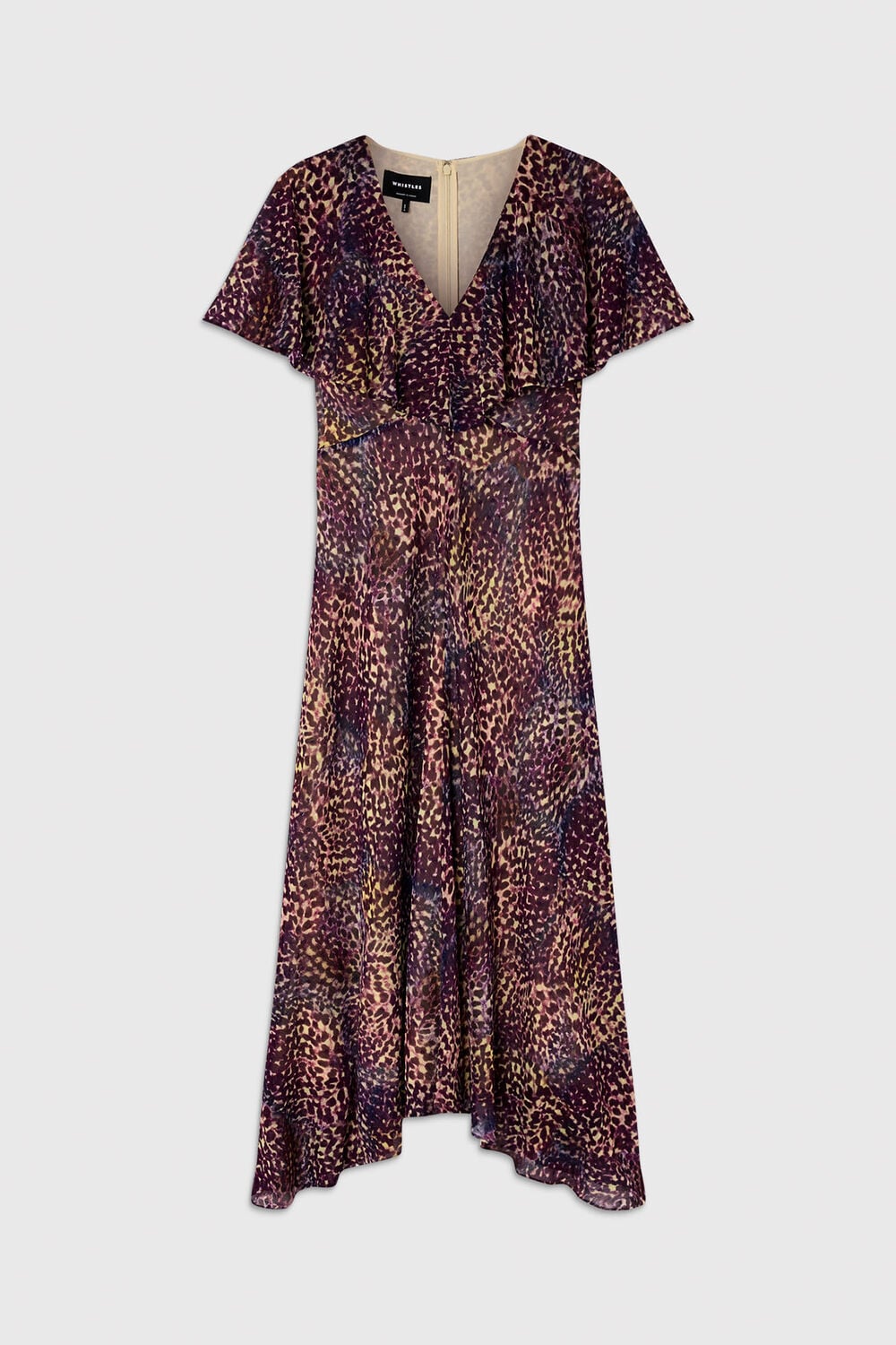 Purple Orchid Print V Neck Midi Dress