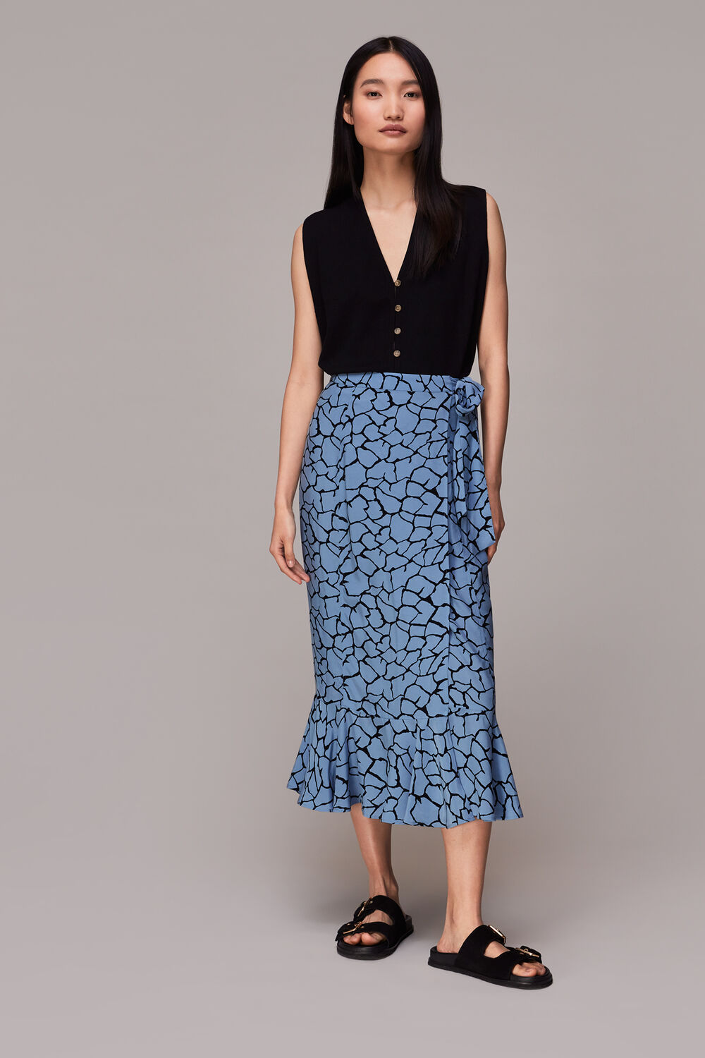 Blue Giraffe Print Wrap Skirt