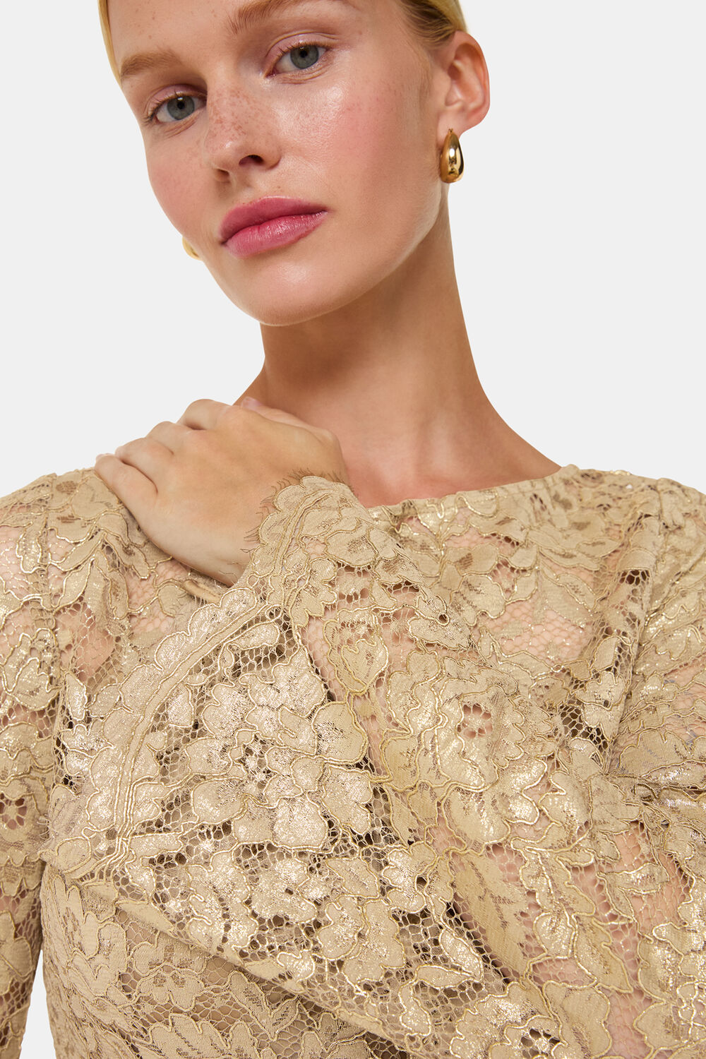 Gold Metallic Lace Mini Dress