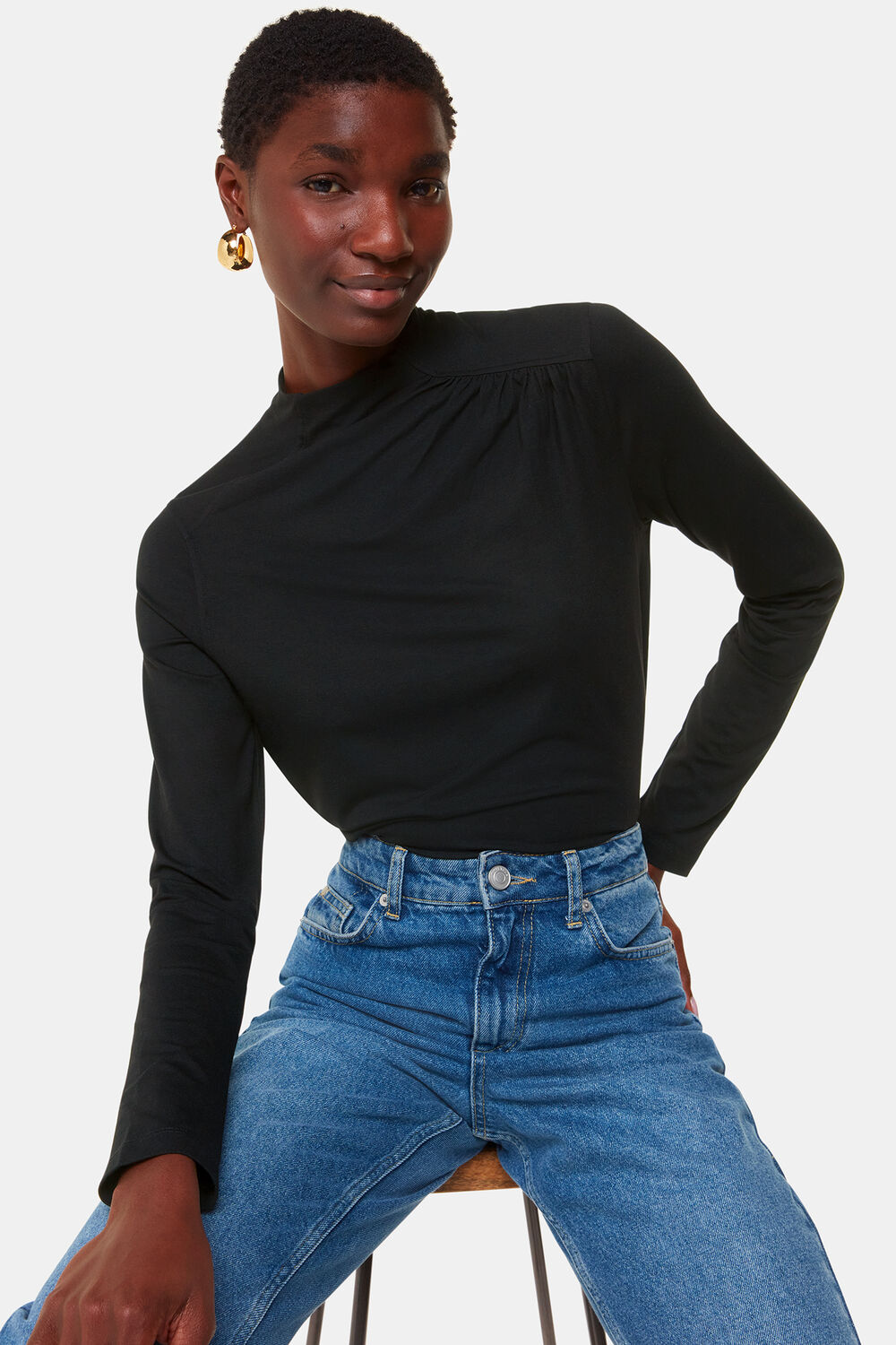 Black Ruched Front Detail Jersey Top
