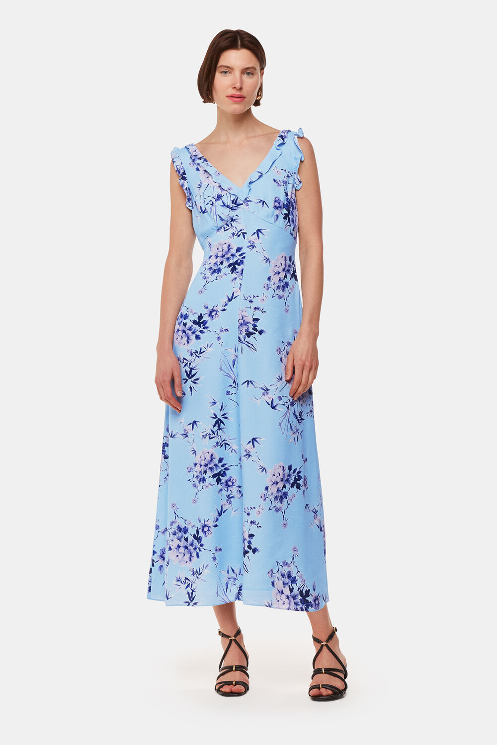 Blue Bamboo Blossom Ruffle Dress