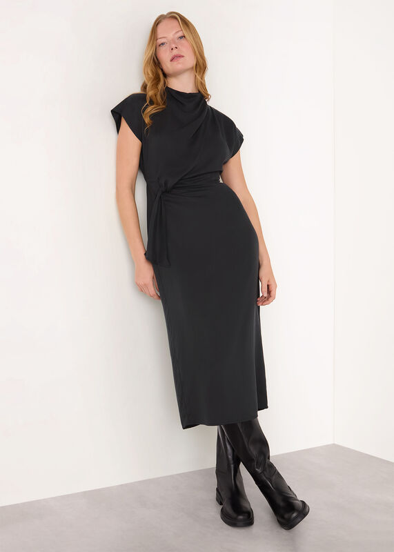 Black Twist Waist Midi Dress