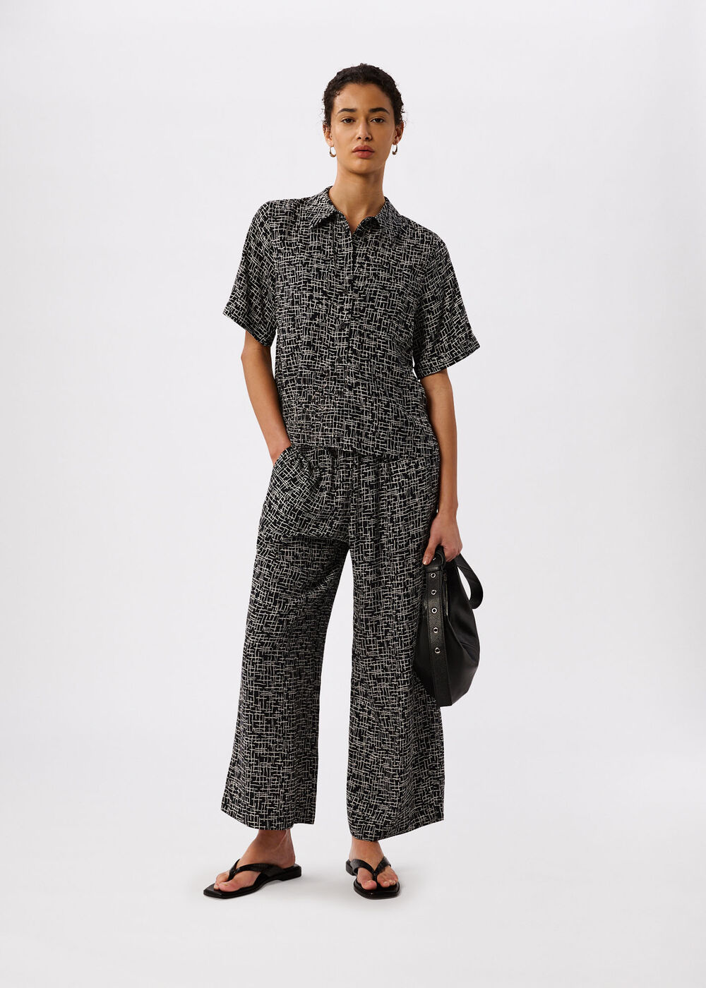 Woven Grid Crop Trouser