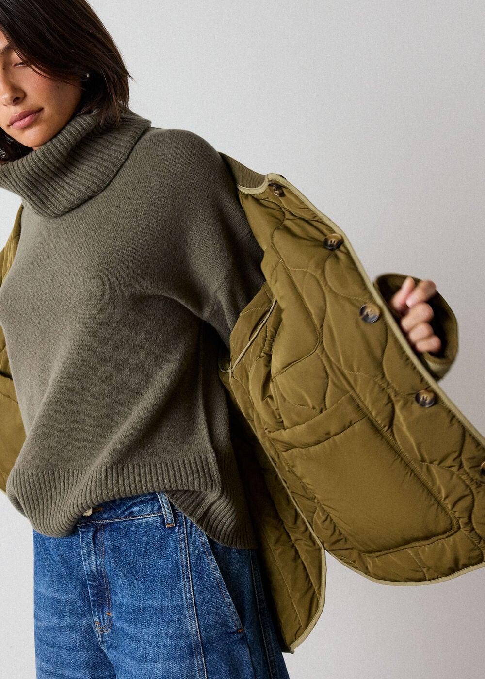 Khaki Reversible Quilted Coat