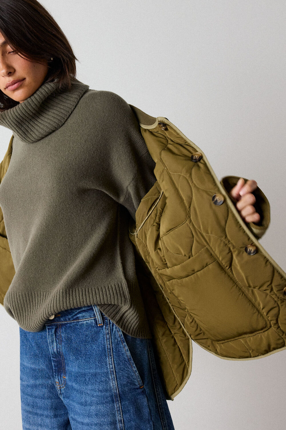 Khaki Reversible Quilted Coat