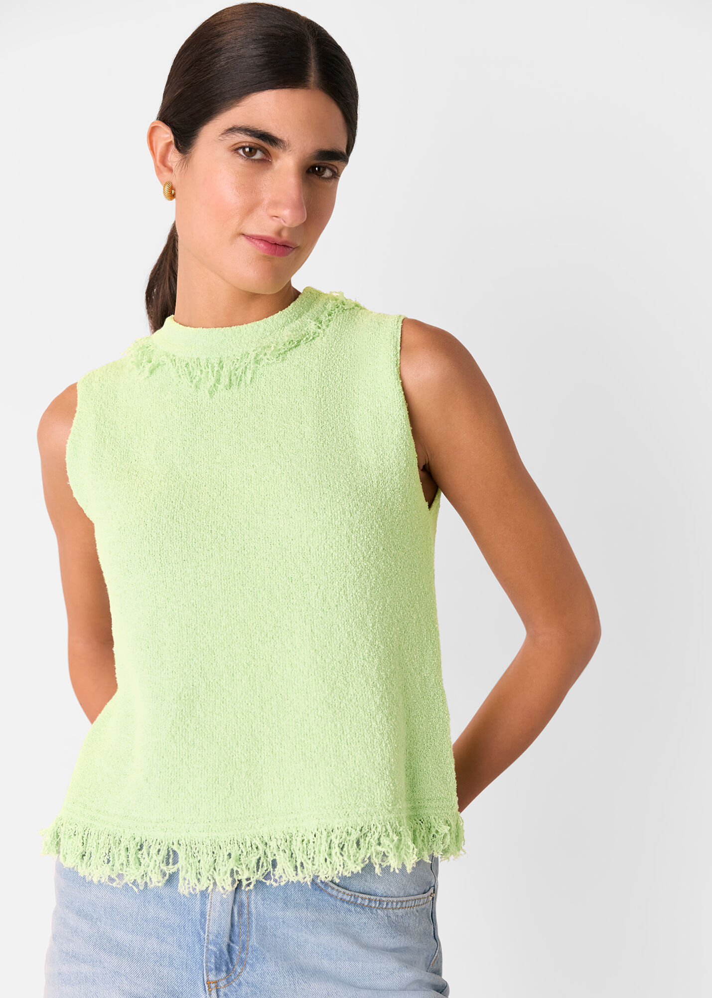 Women's Green Fringe Detail Sweater Vest | Whistles US |