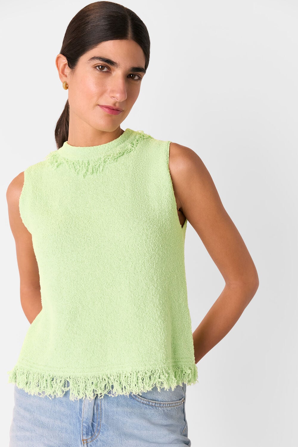 Green Fringe Detail Knitted Tank