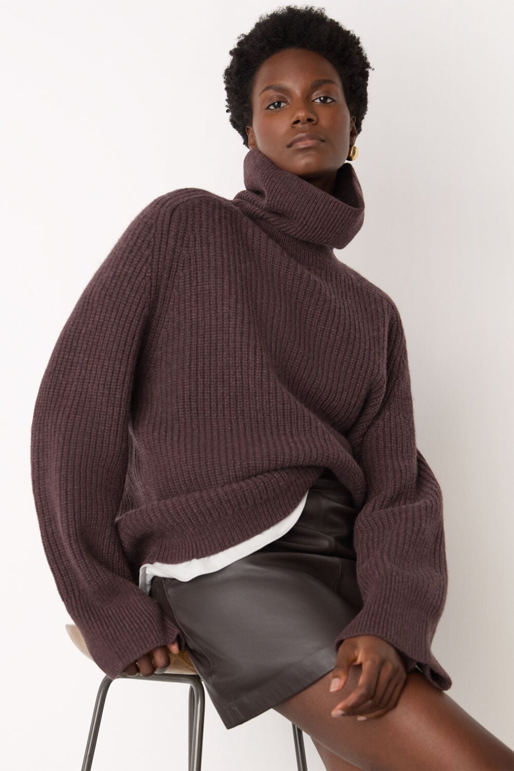 Brown Heavy Gauge Roll Neck Knit