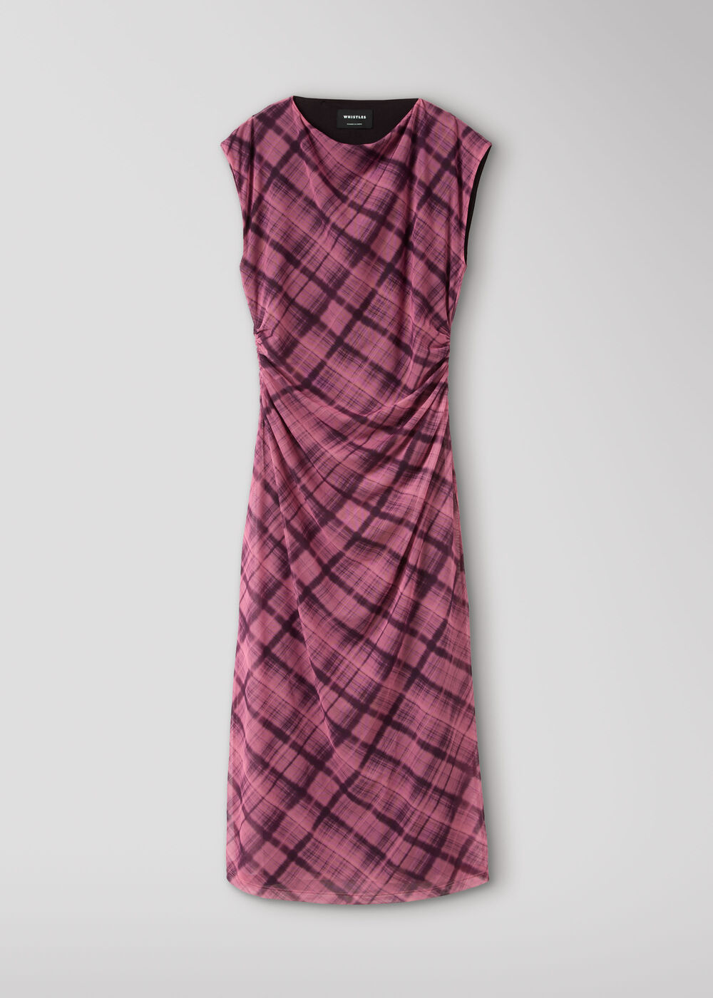 Check Mesh Midi Dress