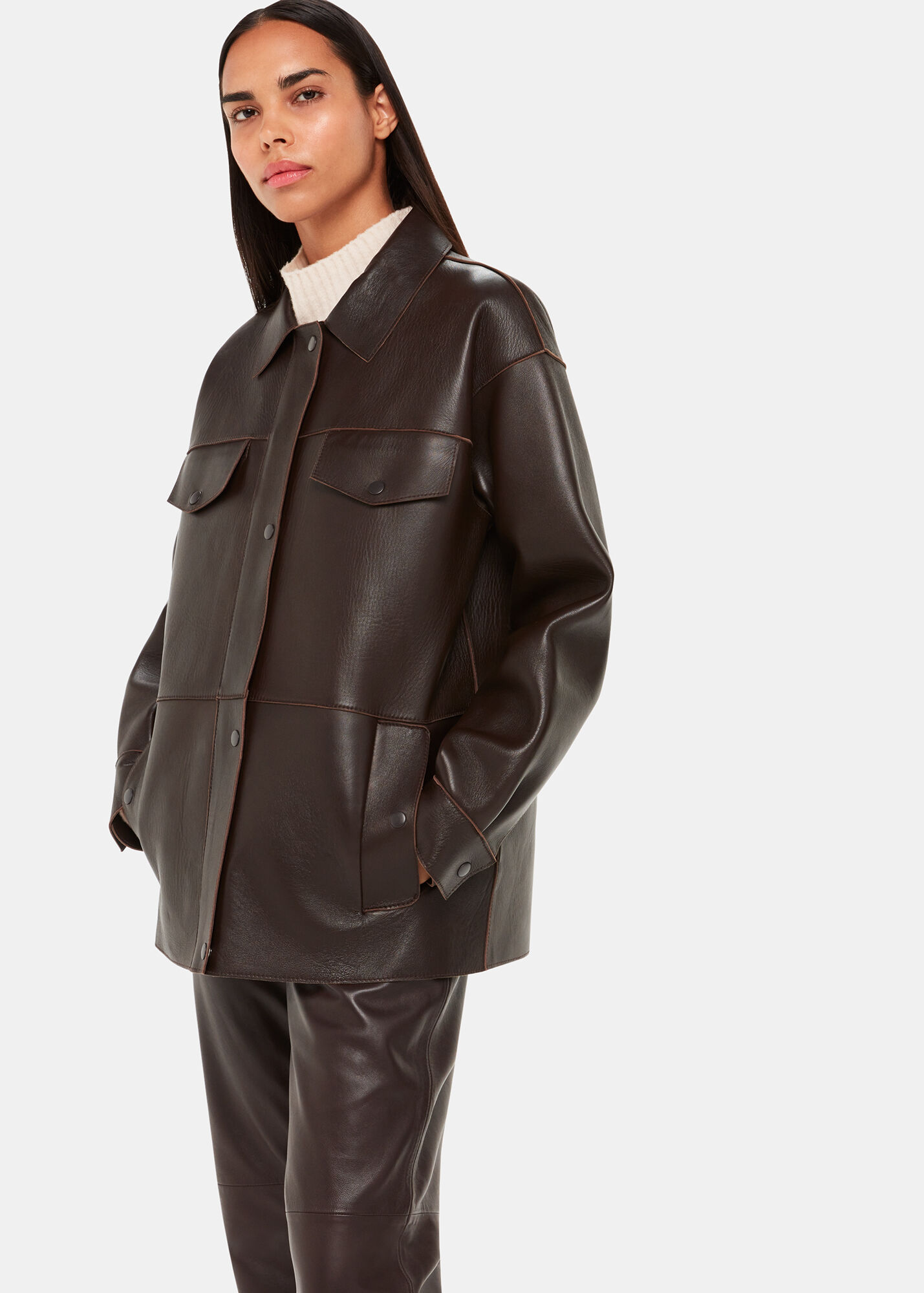 Brown Clean Bonded Leather Jacket | WHISTLES