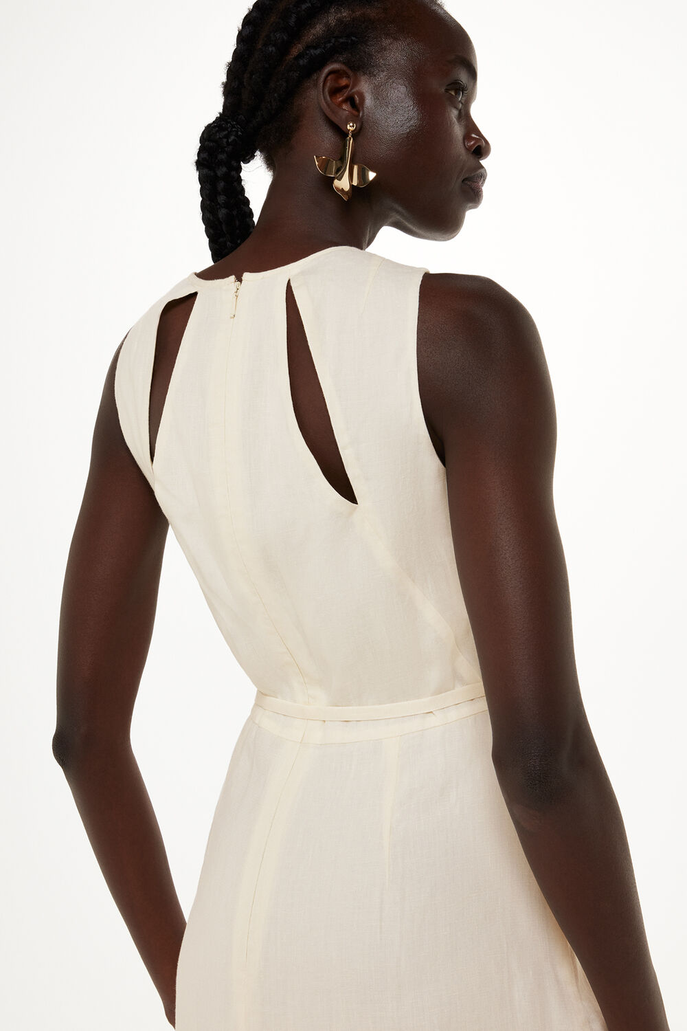 Linen Blend Cut Out Back Dress