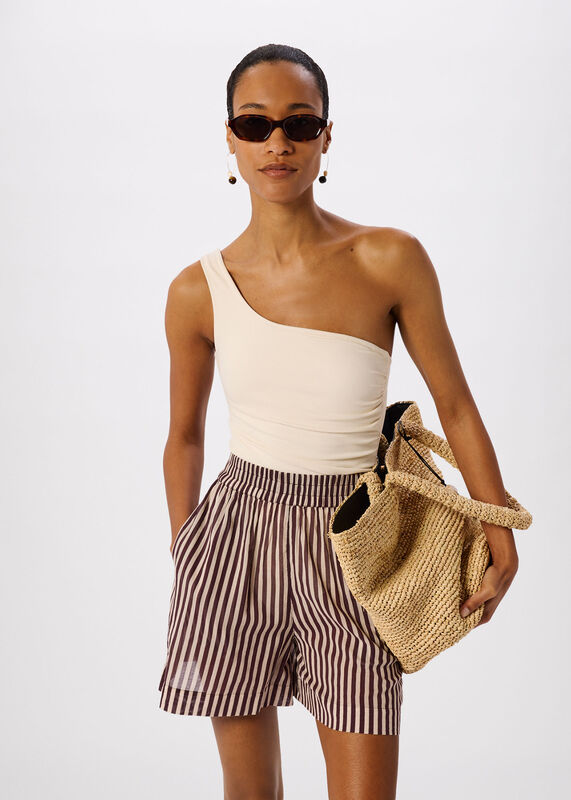 Ivory Textured One Shoulder Swimsuit