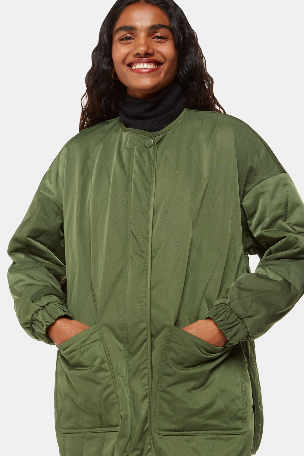Khaki Petite Esther Quilted Coat