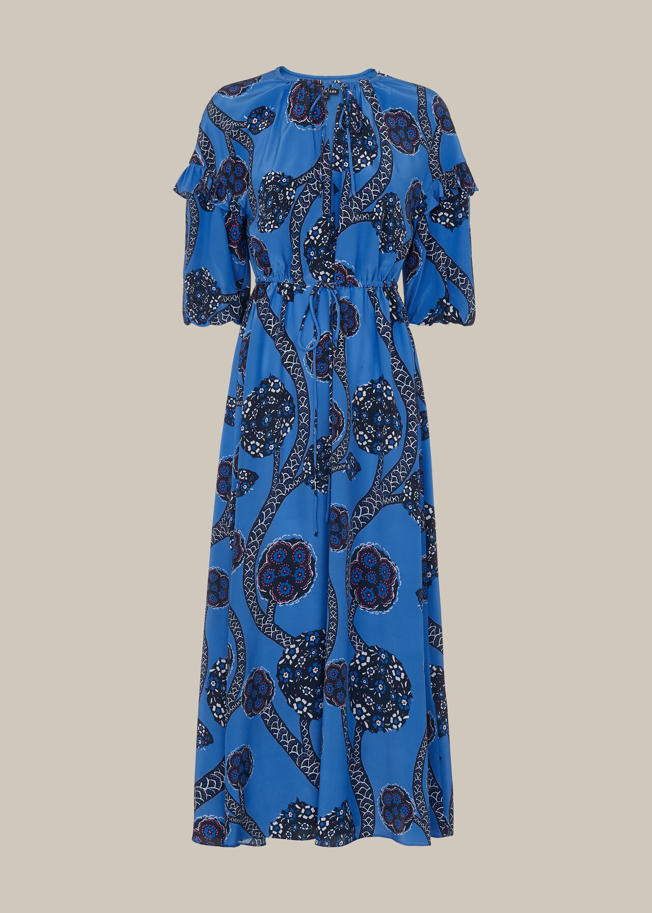 Blue/Multi Trailing Seedpod Silk Dress | WHISTLES