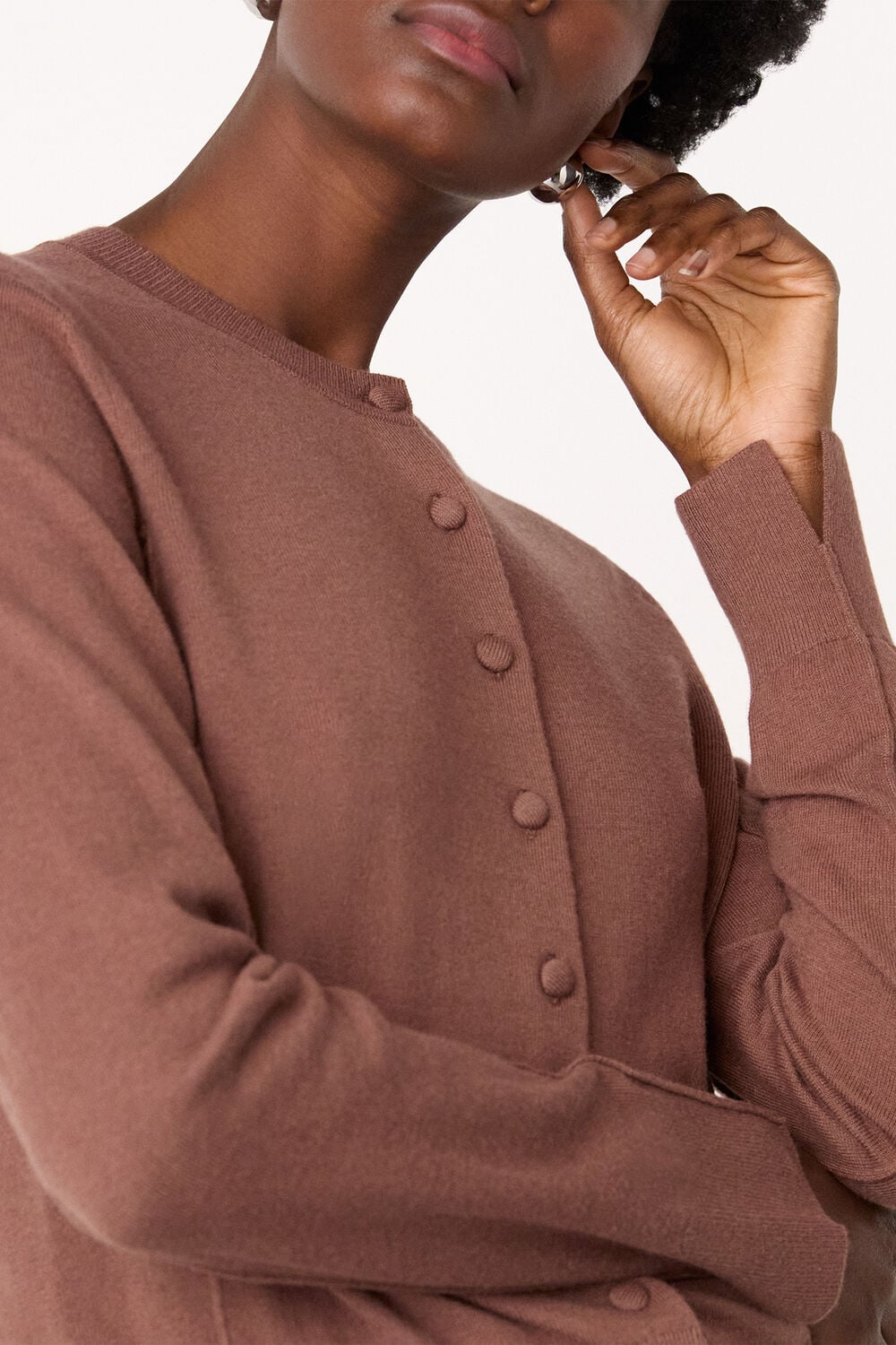 Fine Gauge Crew Neck Cardigan