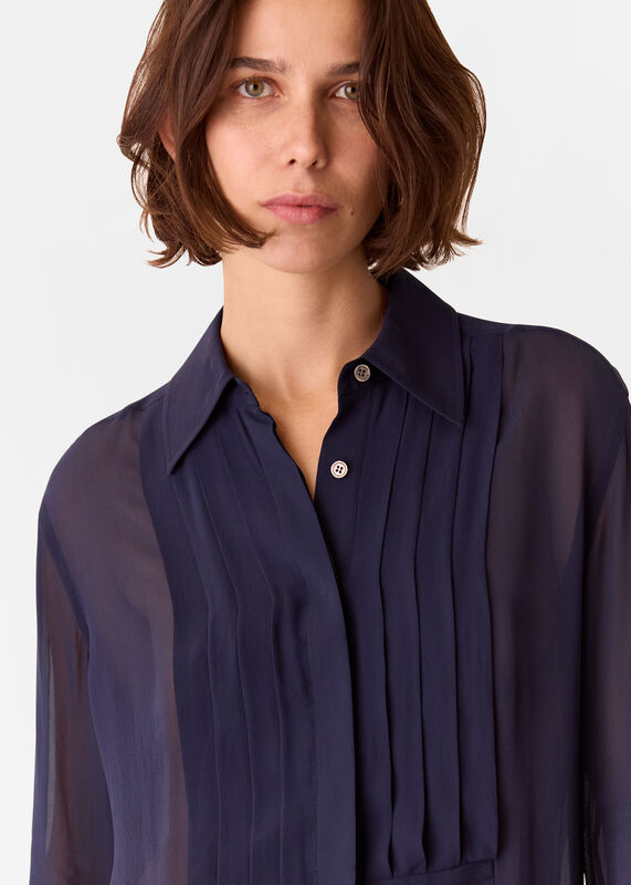 Navy Maya Pintuck Detail Blouse