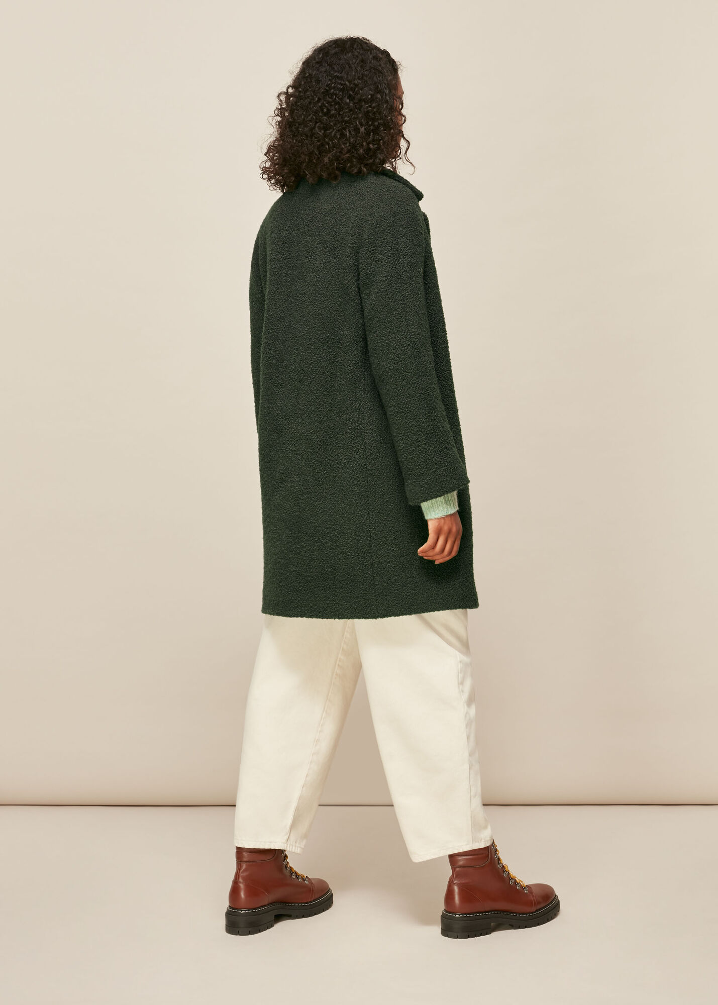 Dark Green Boucle Double Breasted Coat WHISTLES
