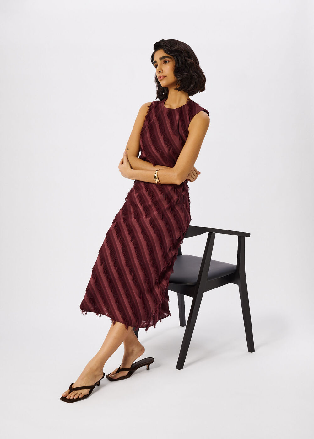 Diagonal Fringe Textured Dress