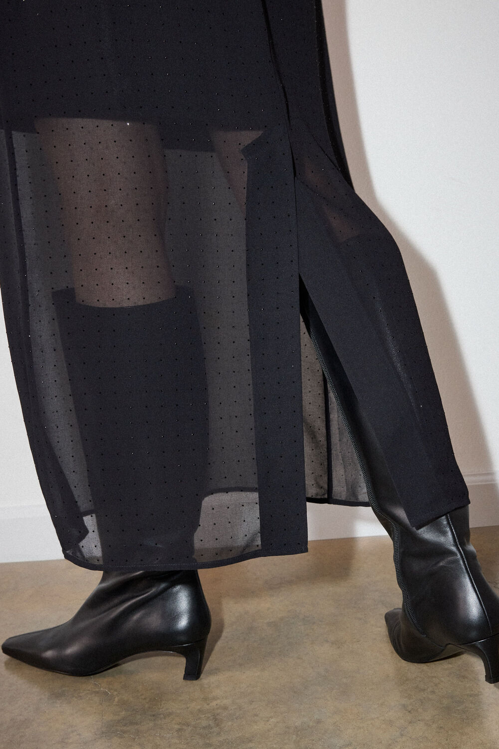 Black Hot Fix Sheer Column Skirt